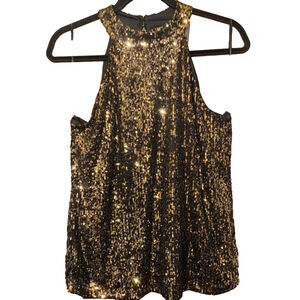 Cable & Gauge Gold Sequined Razorback Formal Top